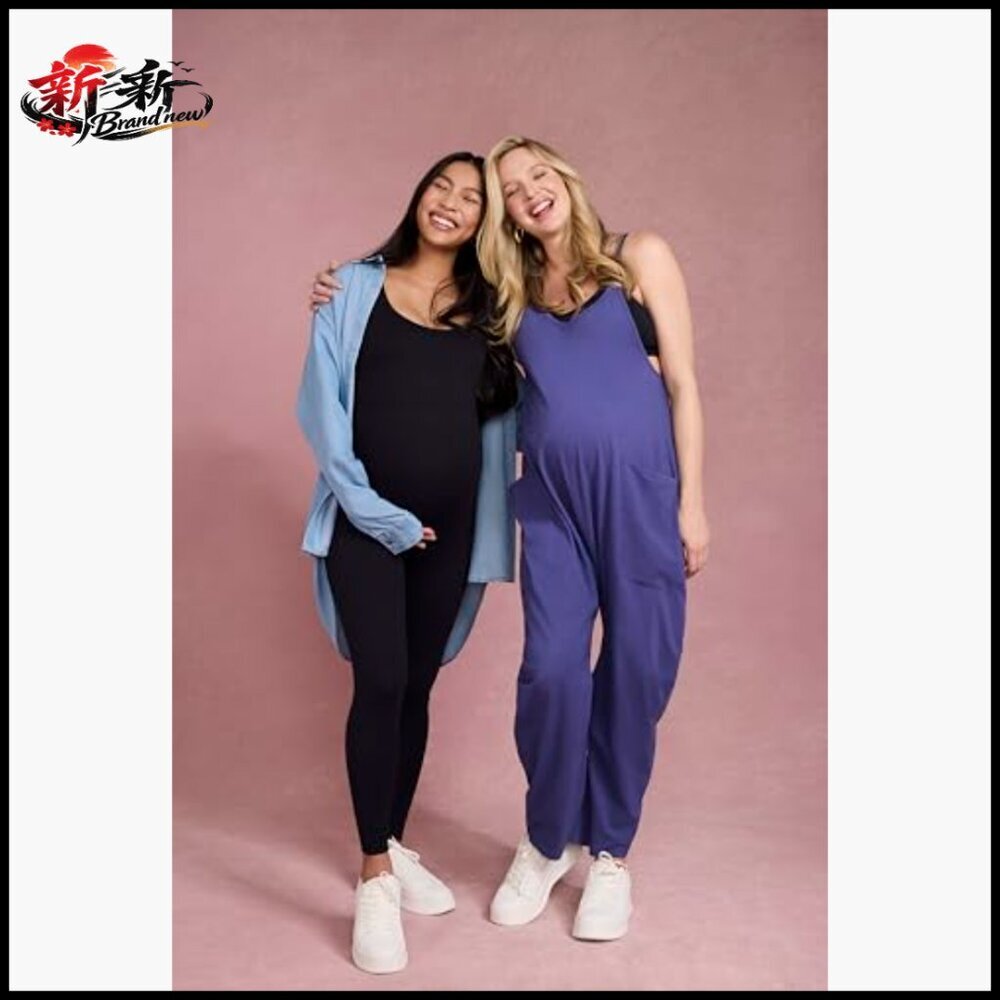 Cotton Blend Sleeveless V-Neck Jumpsuit with Pockets for Maternity - Picture 6 of 6